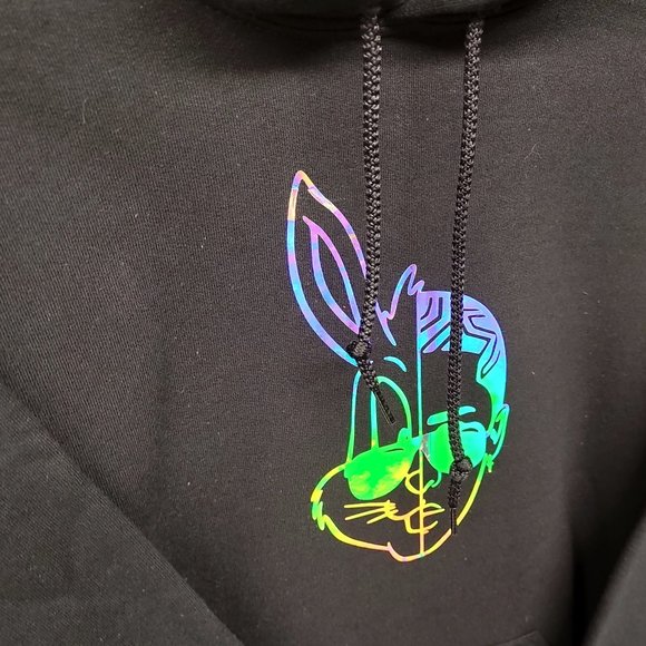 Bad Bunny Holographic Black Pullover hoodie * Beautiful * - Picture 6 of 7
